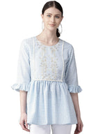 Ahalyaa Women Blue & White Checked A-Line Top