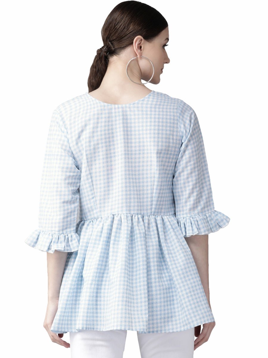 Ahalyaa Women Blue & White Checked A-Line Top