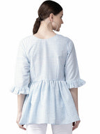 Ahalyaa Women Blue & White Checked A-Line Top