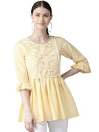 Ahalyaa Women Yellow & White Checked A-Line Top
