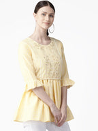 Ahalyaa Women Yellow & White Checked A-Line Top