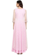 Ahalyaa Women's Stylist Double Layered Light Pink Indo Western Kurta Dress