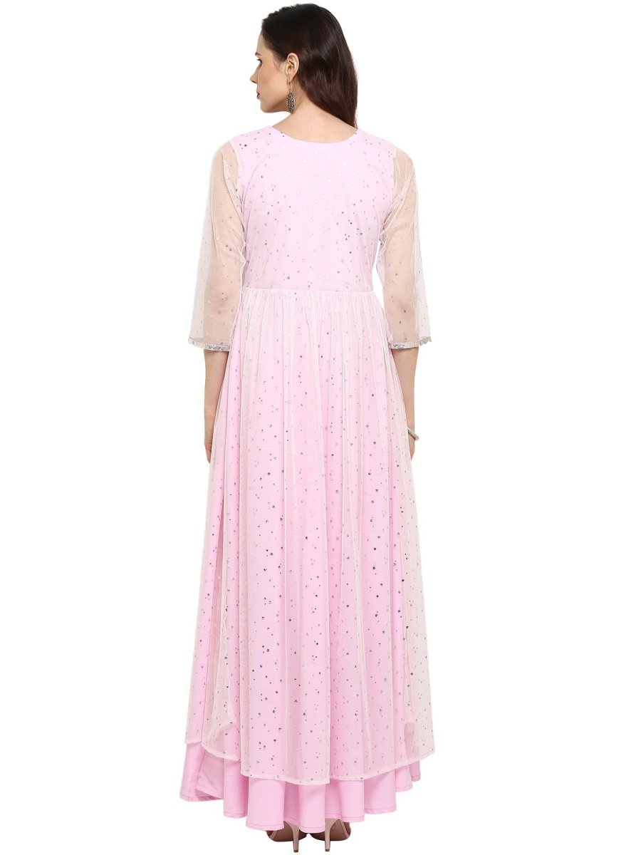 Ahalyaa Women's Stylist Double Layered Light Pink Indo Western Kurta Dress