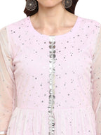 Ahalyaa Women's Stylist Double Layered Light Pink Indo Western Kurta Dress