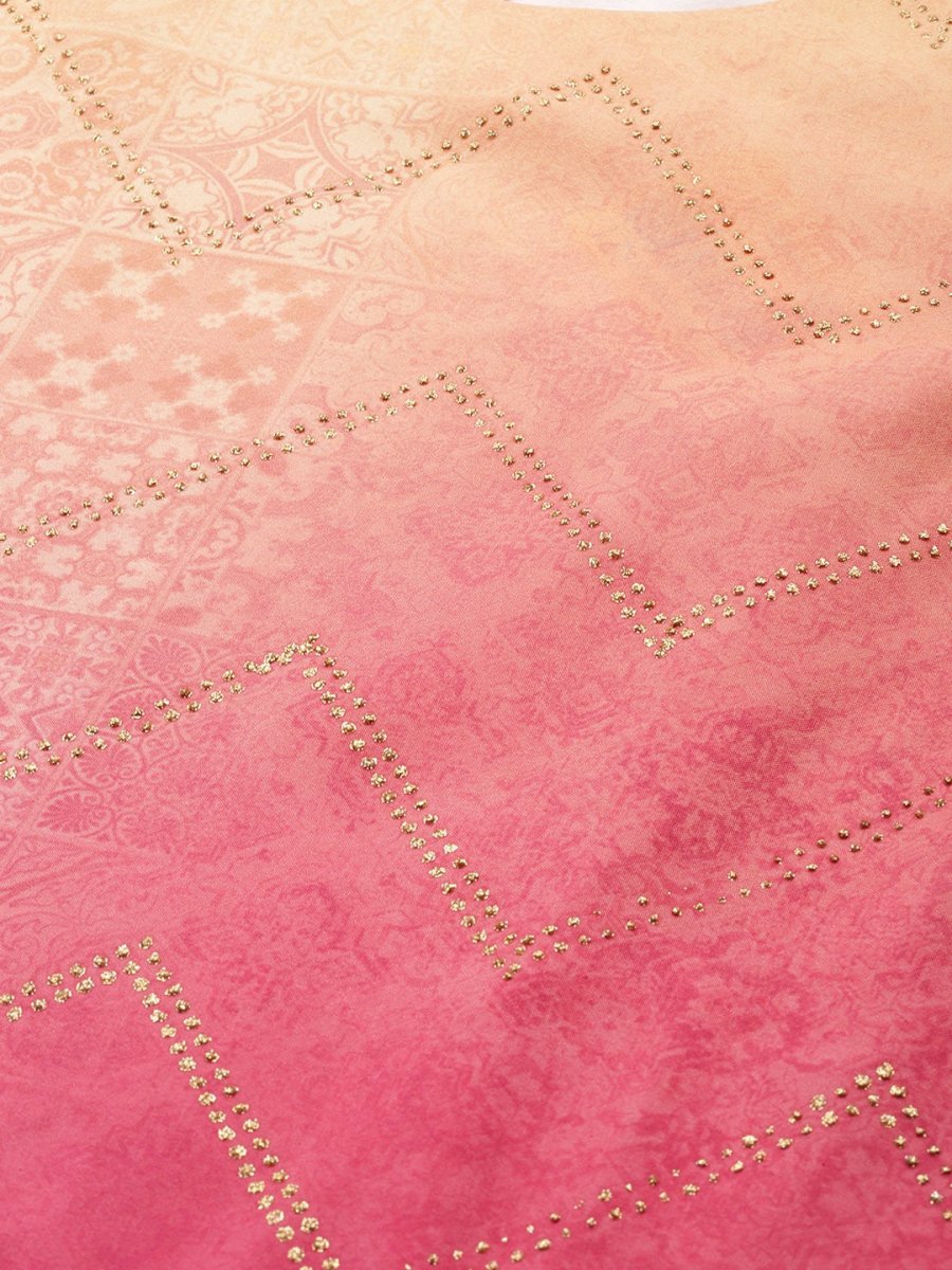 Ahalyaa Women Pink & Golden Dyed Printed Kurta With Trousers