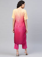 Ahalyaa Women Pink & Golden Dyed Printed Kurta With Trousers
