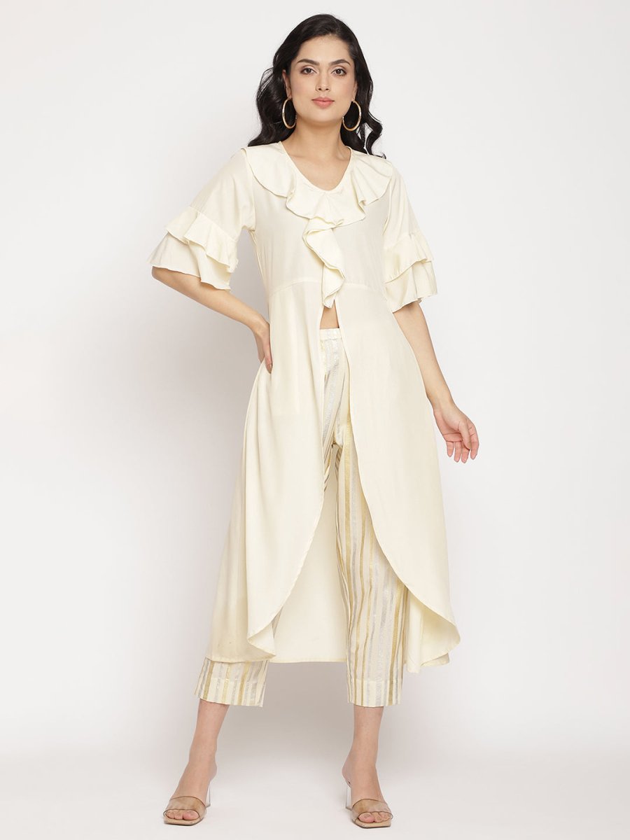 Ahalyaa Off White Layered Kurta with Trousers - Distacart