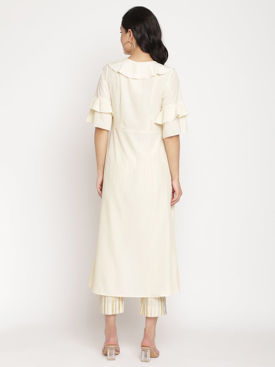 Ahalyaa Off White Layered Kurta with Trousers - Distacart