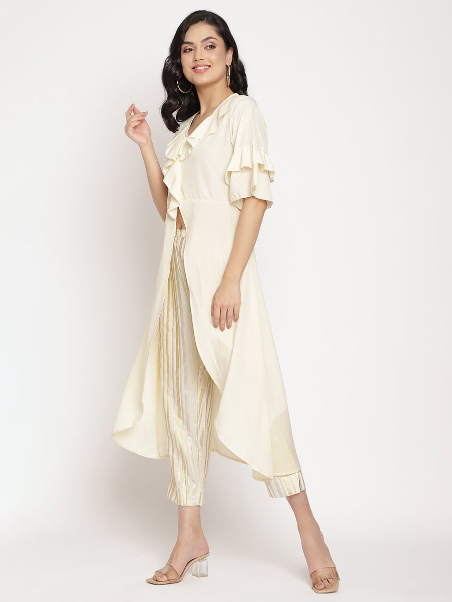 Ahalyaa Off White Layered Kurta with Trousers - Distacart