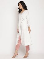 Ahalyaa Women's White Solid Velvet Angrakha Kurta With Gold Printed Pant