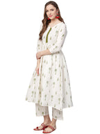 Ahalyaa Pure Cotton Off White Gathered Kurta With Pant