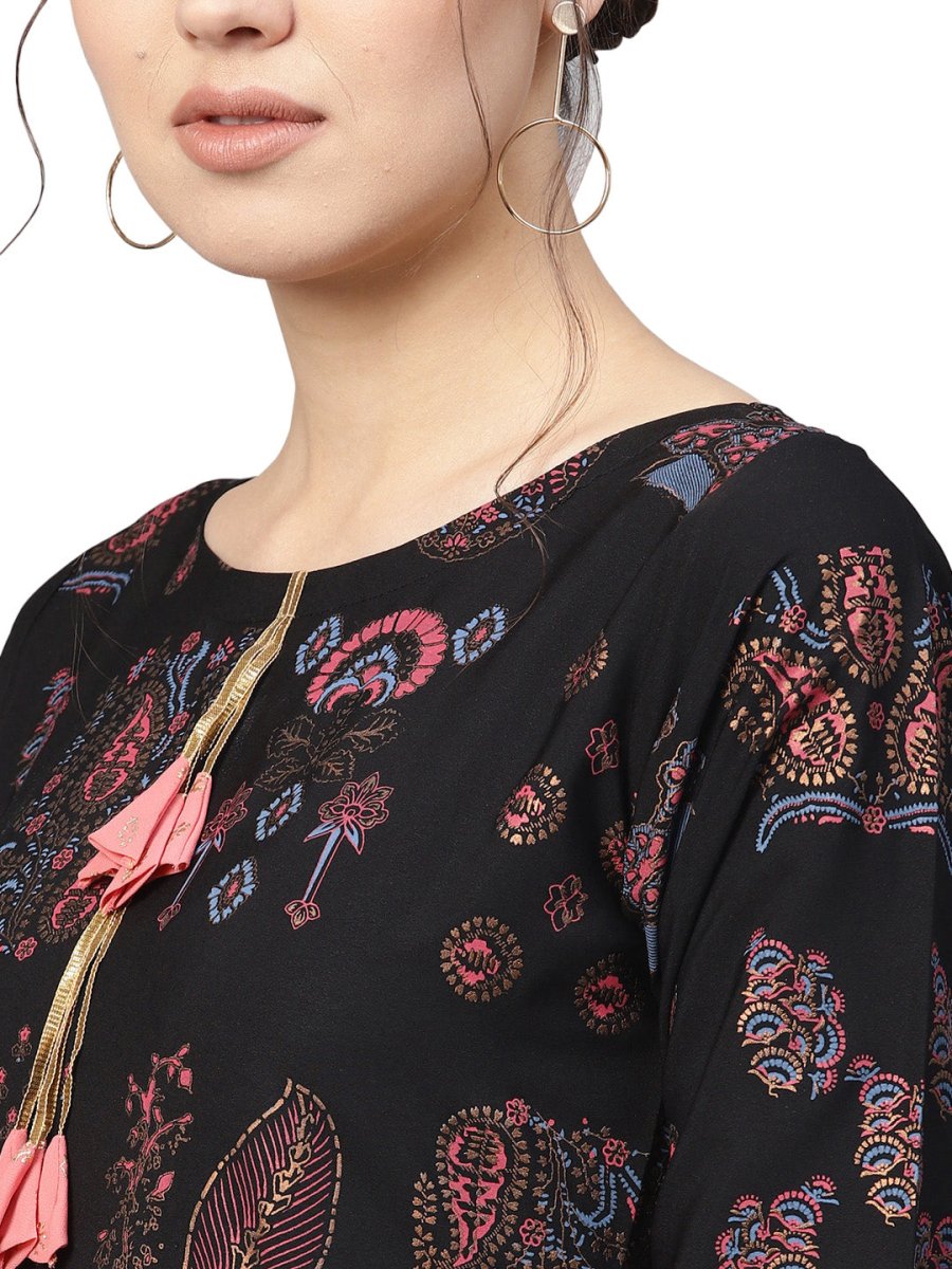 Ahalyaa Black Poly Crepe A-Line Kurta Set