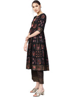 Ahalyaa Black Poly Crepe A-Line Kurta Set