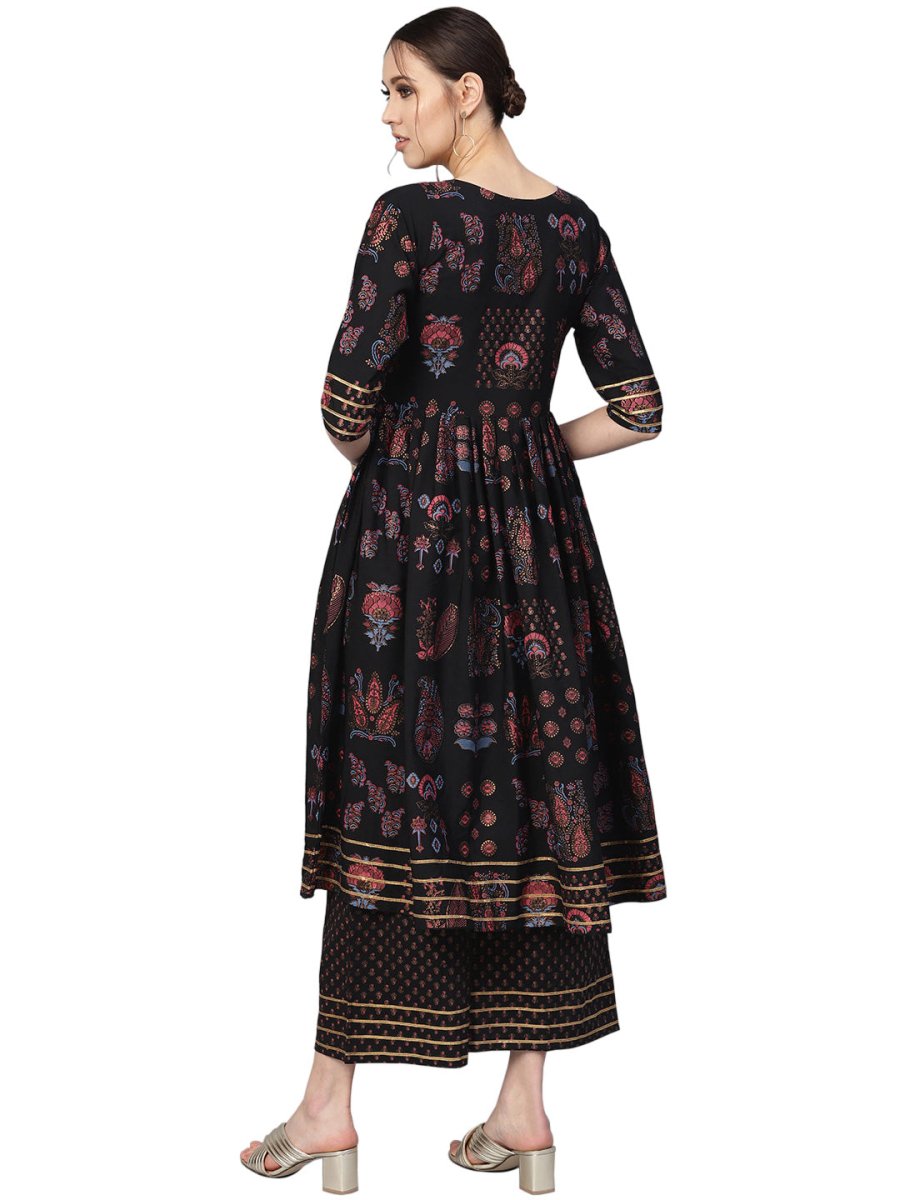 Ahalyaa Black Poly Crepe A-Line Kurta Set