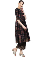 Ahalyaa Black Poly Crepe A-Line Kurta Set