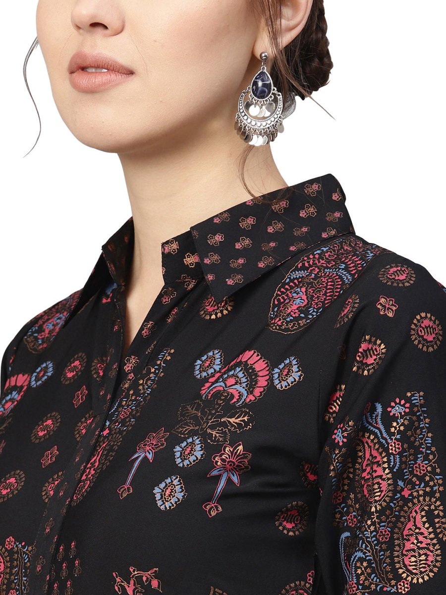 Ahalyaa Black Poly Crepe Pathani Kurta Set