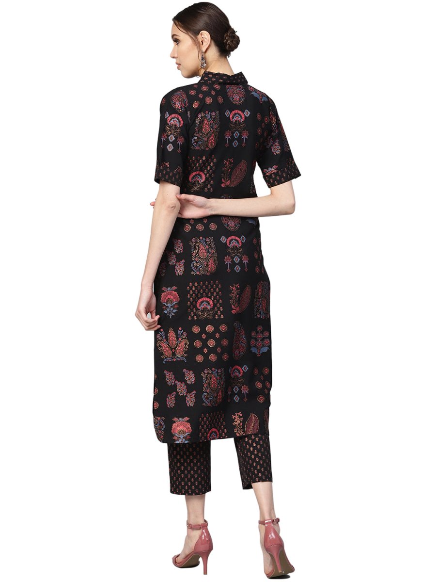 Ahalyaa Black Poly Crepe Pathani Kurta Set