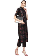 Ahalyaa Black Poly Crepe Pathani Kurta Set
