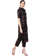 Ahalyaa Black Poly Crepe Pathani Kurta Set
