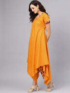 Ahalyaa Mustard Solid Kimono Style Cotton Kurta Set