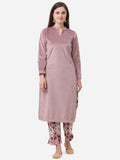 Ahalyaa Lilac Solid Kurta & Floral Pant Set