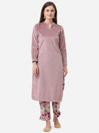 Ahalyaa Lilac Solid Kurta & Floral Pant Set