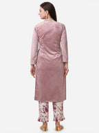 Ahalyaa Lilac Solid Kurta & Floral Pant Set