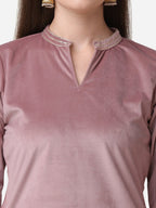 Ahalyaa Lilac Solid Kurta & Floral Pant Set