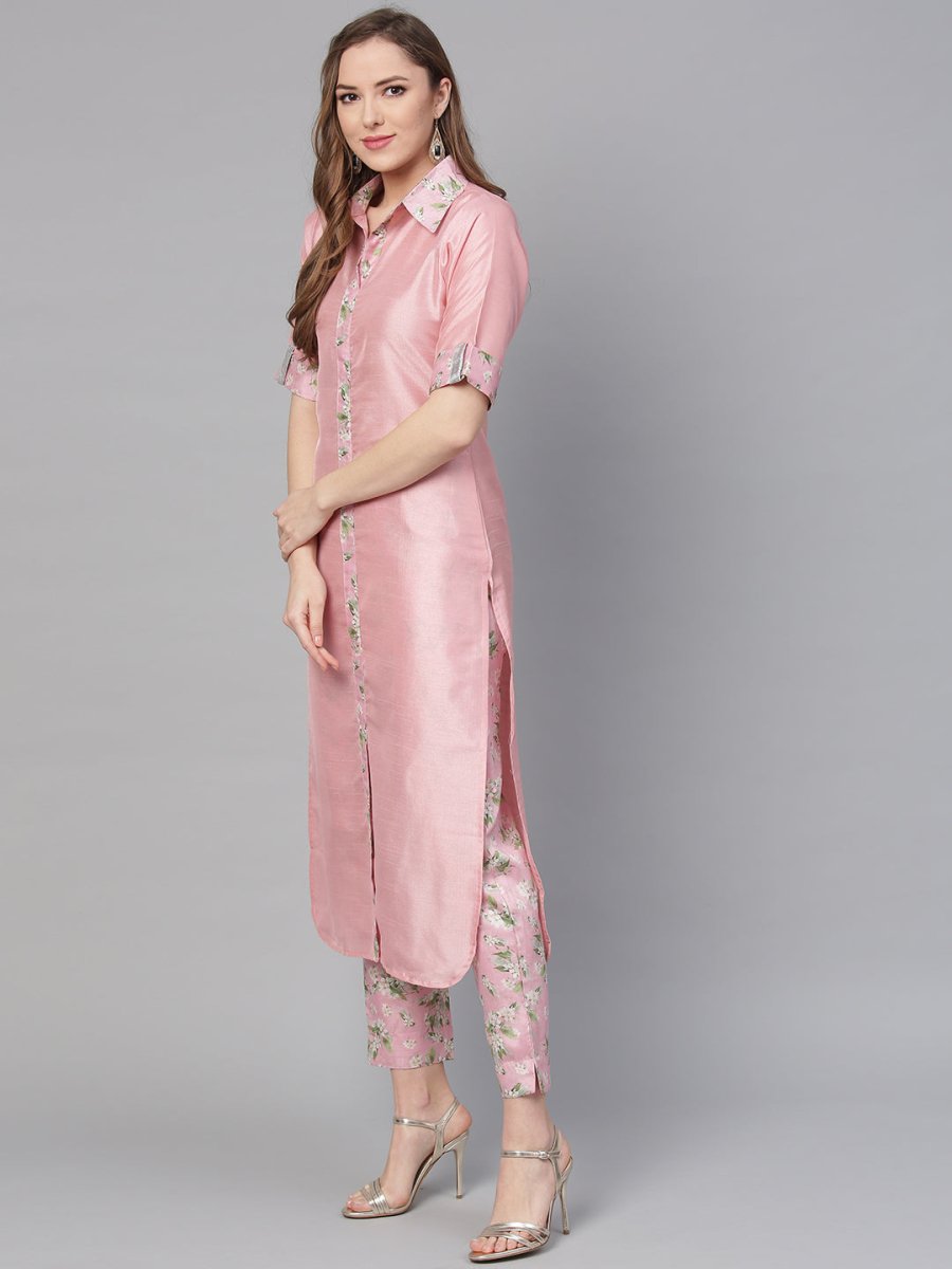 Ahalyaa Digital Print Straight Poly Silk Kurta With Digital Print Pant
