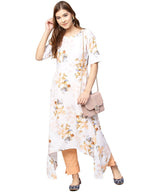 Ahalyaa White & Peach Floral Kurta With Pant
