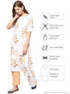 Ahalyaa White & Peach Floral Kurta With Pant