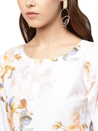Ahalyaa White & Peach Floral Kurta With Pant