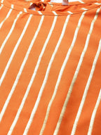 Ahalyaa Women Orange & Golden Striped Kurta With Trousers & Dupatta