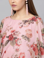 Ahalyaa Women Pink Floral A Line Fusion Dresses - Distacart