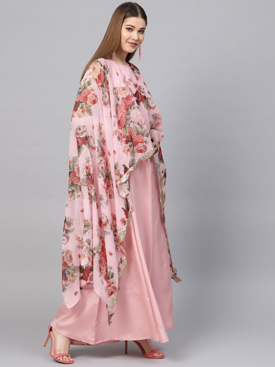 Ahalyaa Women Pink Floral A Line Fusion Dresses - Distacart