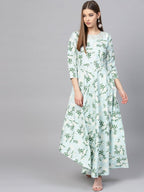 Ahalyaa Sky Blue Printed Asymmetric Kurta