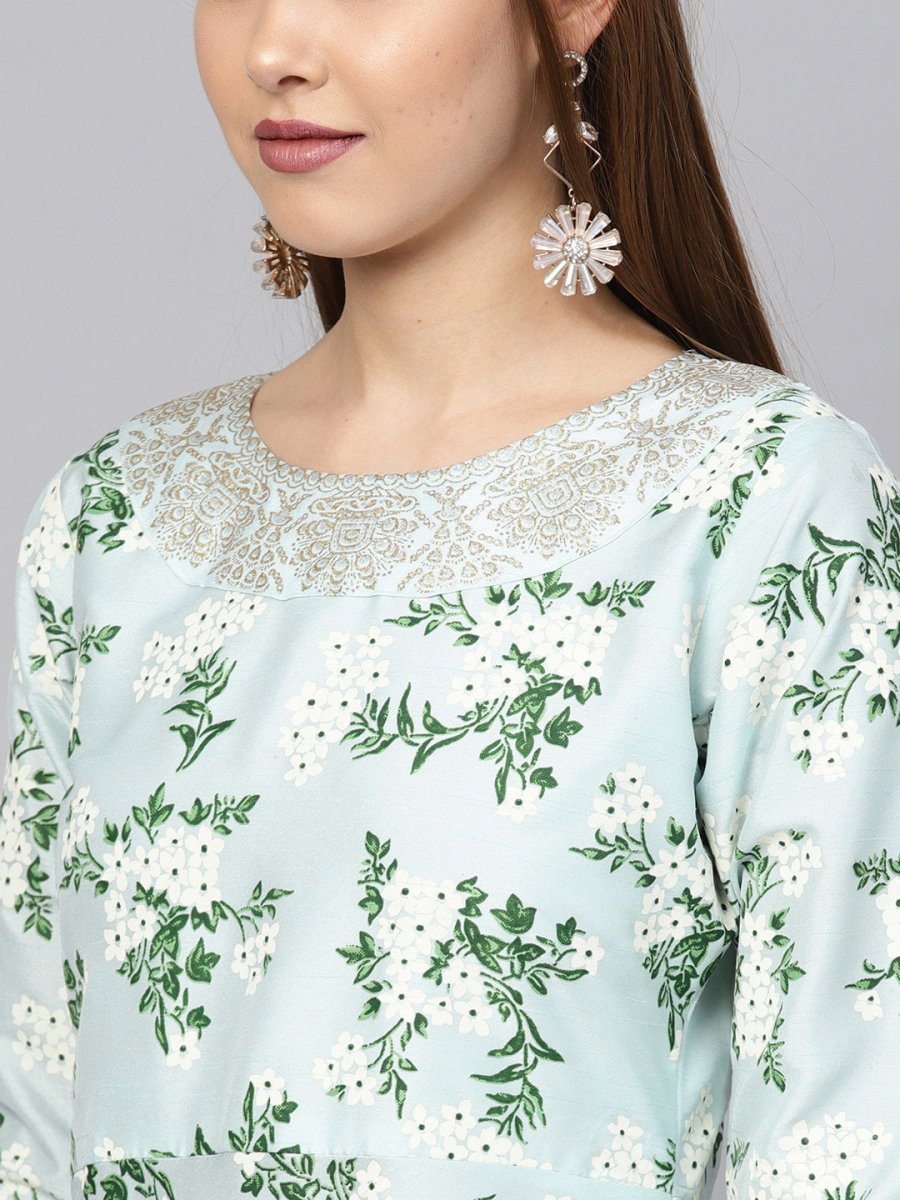 Ahalyaa Sky Blue Printed Asymmetric Kurta