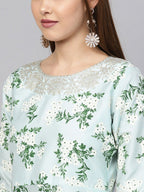 Ahalyaa Sky Blue Printed Asymmetric Kurta