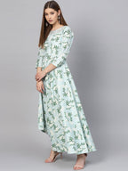Ahalyaa Sky Blue Printed Asymmetric Kurta