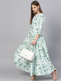 Ahalyaa Sky Blue Printed Asymmetric Kurta
