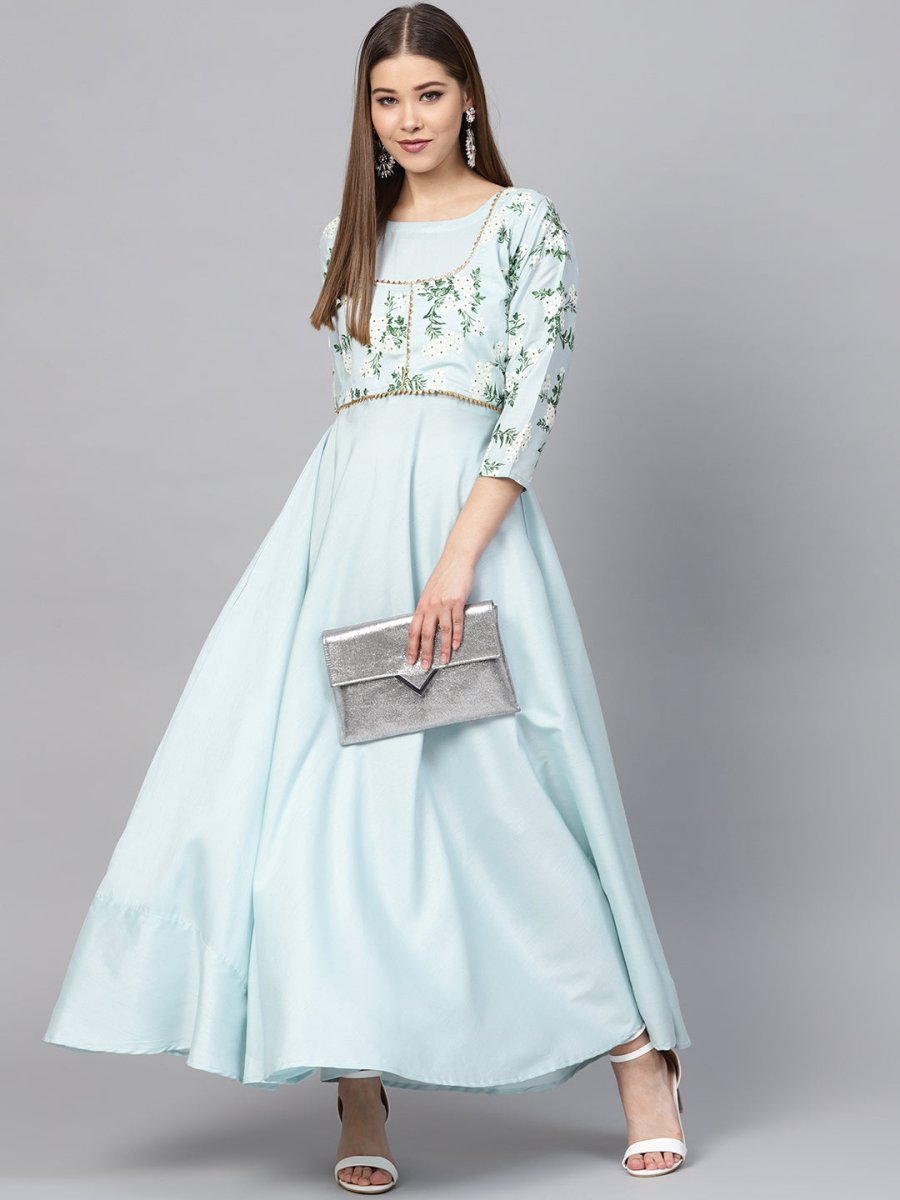 Ahalyaa Sky Blue Pigment Print A-Line Kurta - Distacart