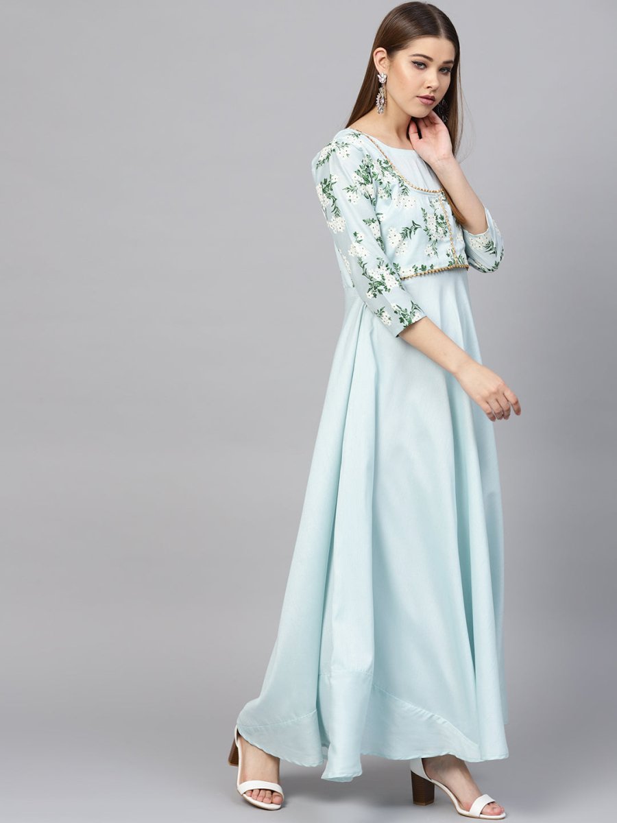 Ahalyaa Sky Blue Pigment Print A-Line Kurta - Distacart