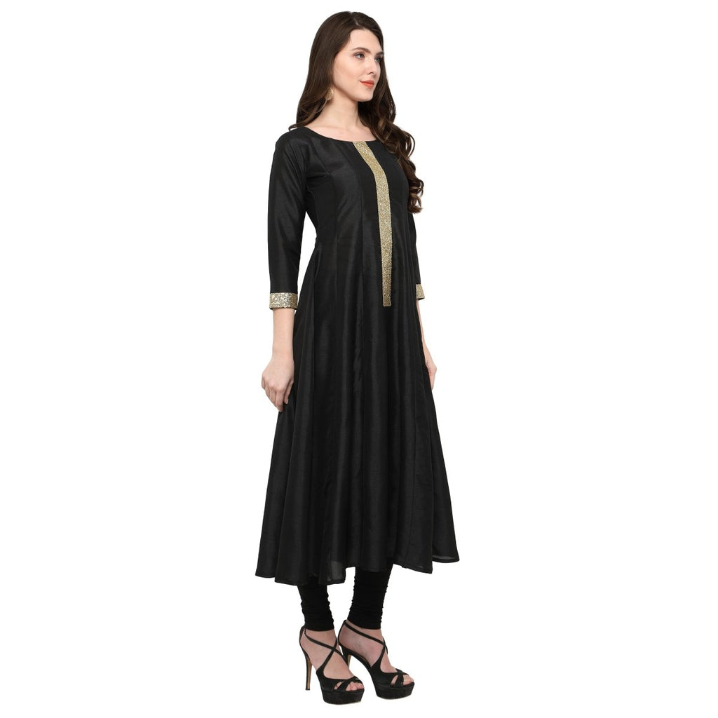 Ahalyaa Women's Black And Gold Anarkali For Festive And Party Wear