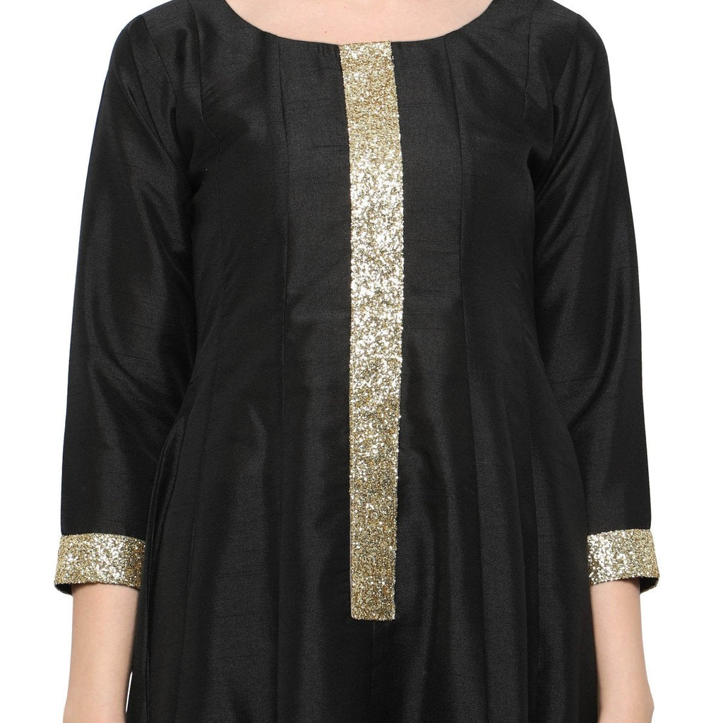 Ahalyaa Women's Black And Gold Anarkali For Festive And Party Wear