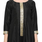 Ahalyaa Women's Black And Gold Anarkali For Festive And Party Wear