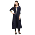 Ahalyaa Women's Navy Blue And Gold Anarkali For Festive And Party Wear