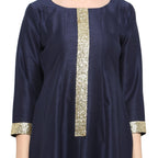 Ahalyaa Women's Navy Blue And Gold Anarkali For Festive And Party Wear