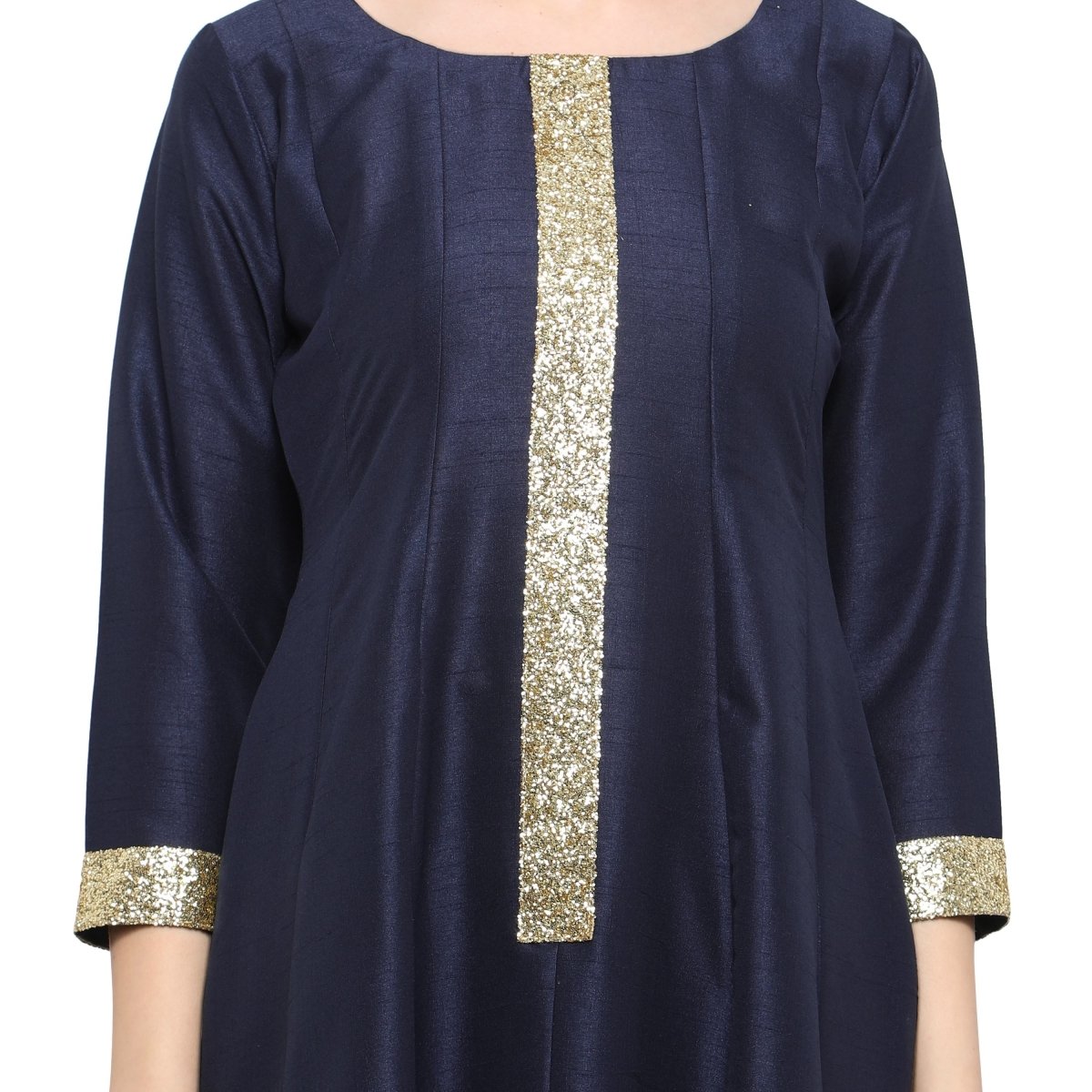 Ahalyaa Women's Navy Blue And Gold Anarkali For Festive And Party Wear