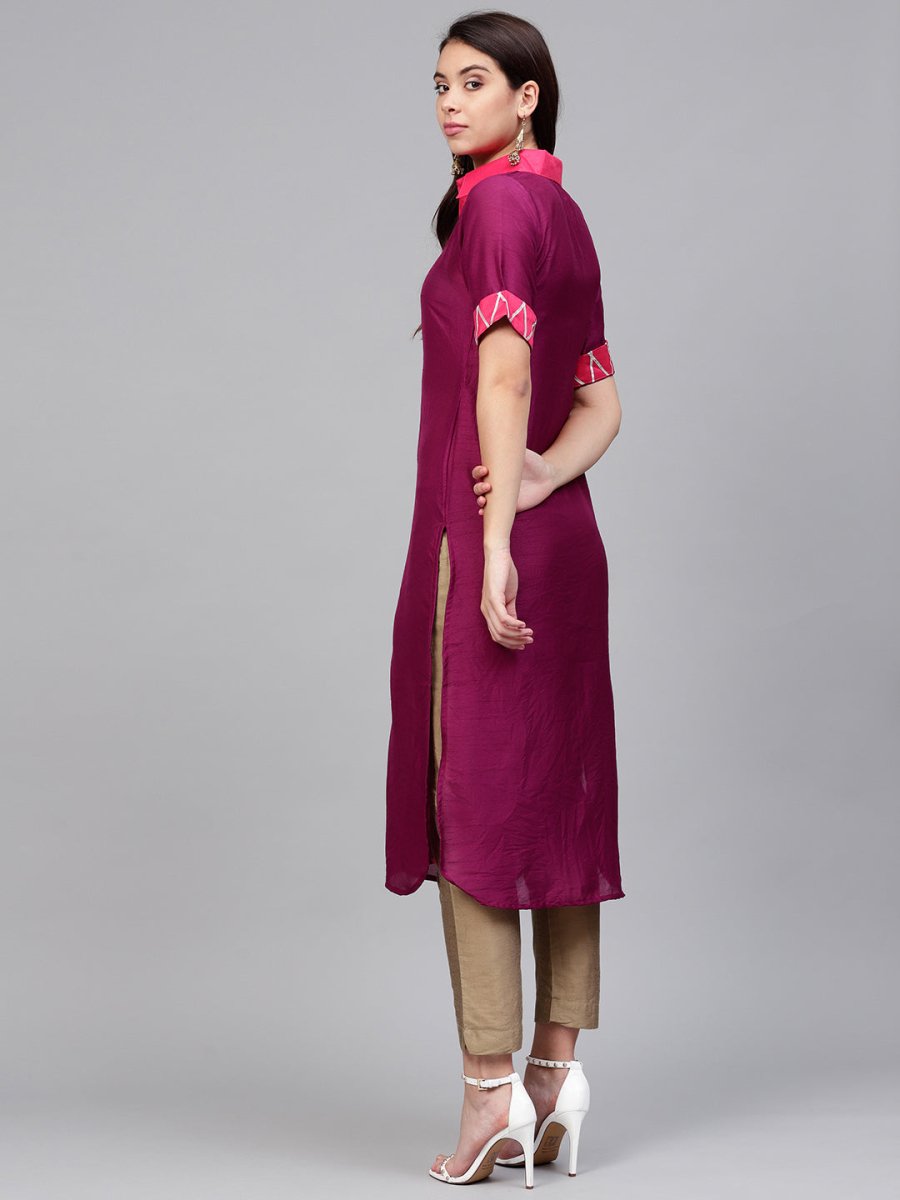Ahalyaa Solid Straight Poly Silk Kurta
