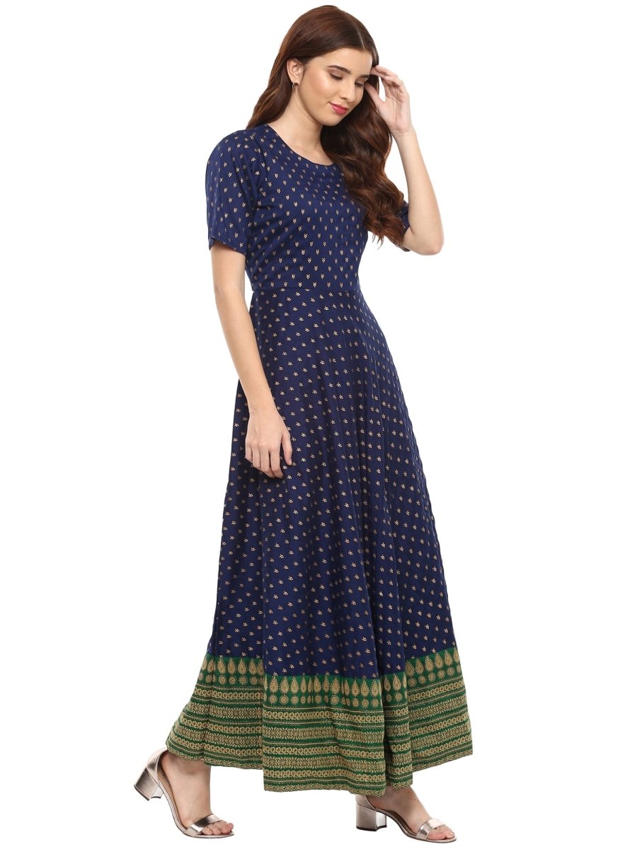 Ahalyaa Navy Blue Flared Kurta Dress